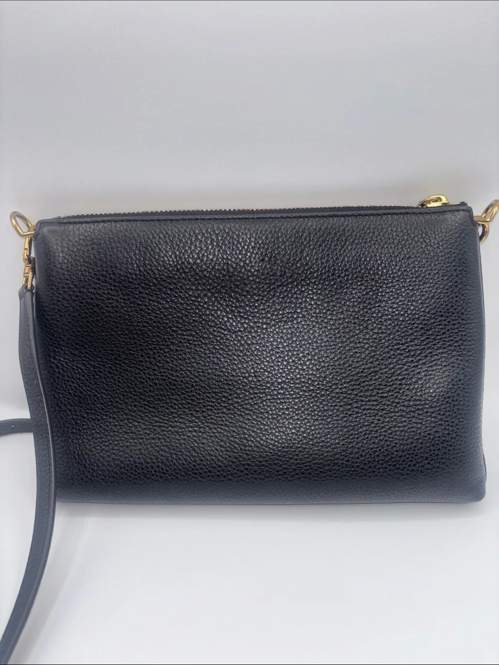 Tory Burch Black Pebbled Leather Crossbody with Gold Logo